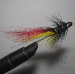 Лососёвая муха ( 23 ) Wolly Snaelda ( медь 0,75 дюйма) Black Head чёрно красная