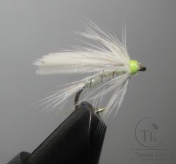 Муха мокрая Wet fly ( 118 ) White Pearl Fl Head  крючок № 14 ( Kumho Wet)