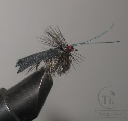 Муха сухая Dry fly ( 112 ) " Quill Wing Caddis (black red head) "крючок № 14 ( Kumho )