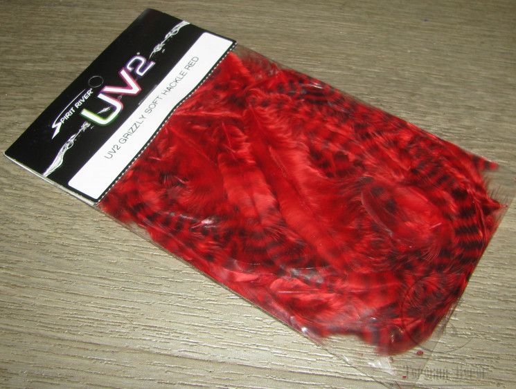 Перо курицы и петуха отдельное Soft Hackle Grizzly Red Spirit River UV2