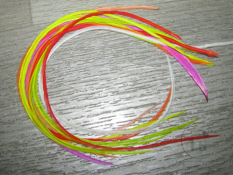 Перо Dry Fly (для сухих мух) 10 шт микс ярких цветов  , крючки № 10
